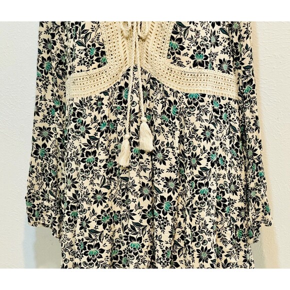 Torrid Size 2X Gauze Lace-Up Skater Dress Floral Tasseled Lined Boho Feminine - Picture 5 of 16
